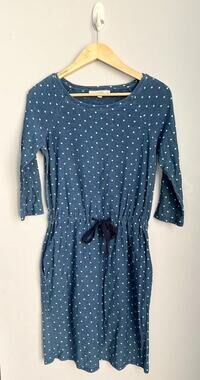 BODEN sz 10 UK 6 US blue w white polka dot dress w pockets EUC